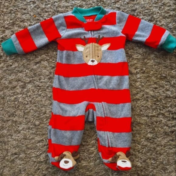 Carter's Other - Carter's Reindeer Christmas Soft Fleece Newborn sleeper footed pajamas zip up